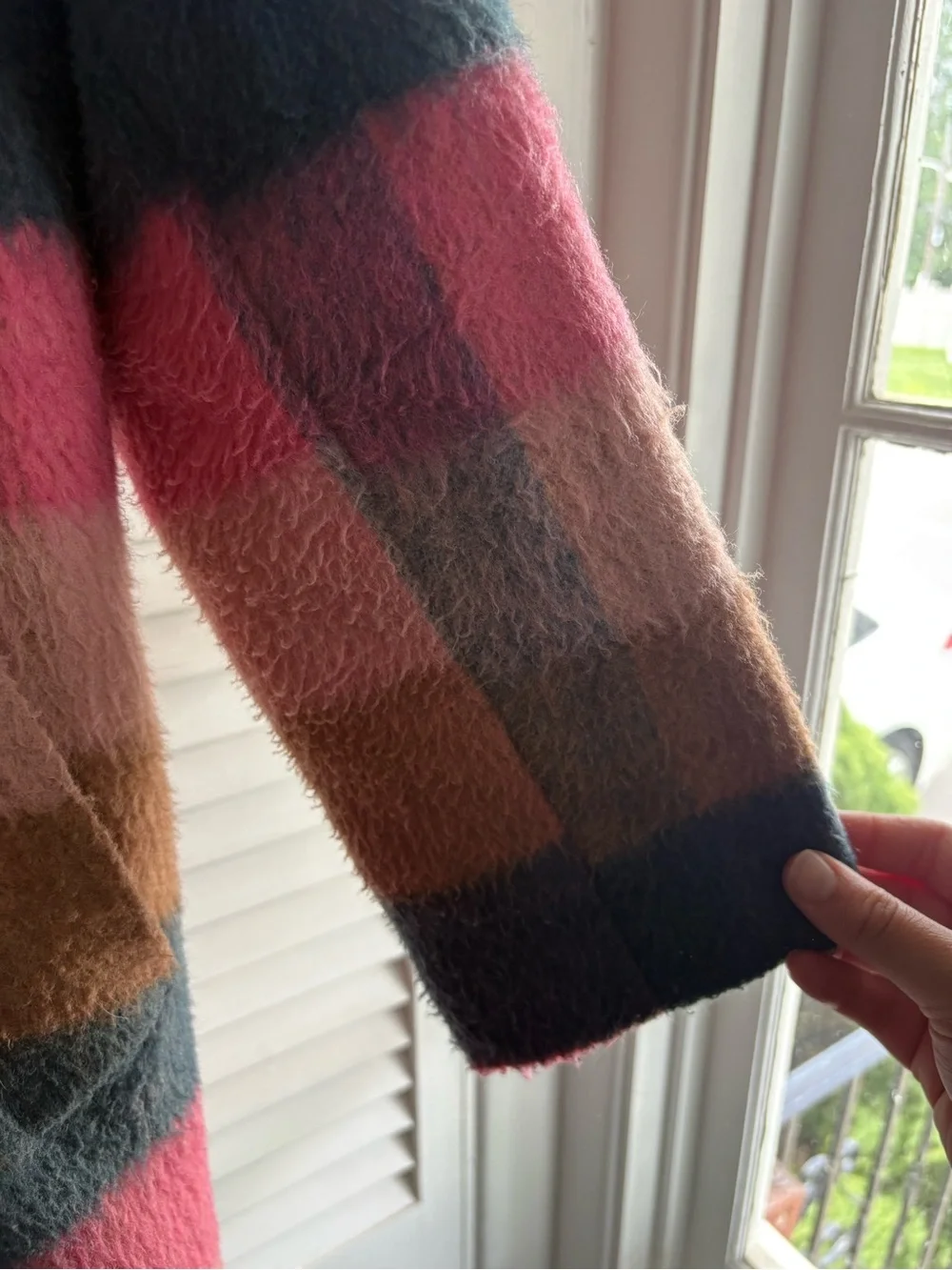 Ann Taylor Plaid Wool Blend Boucle Cocoon Coat- Size Large